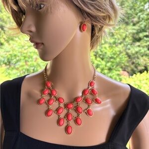 Vintage coral bib necklace earrings set